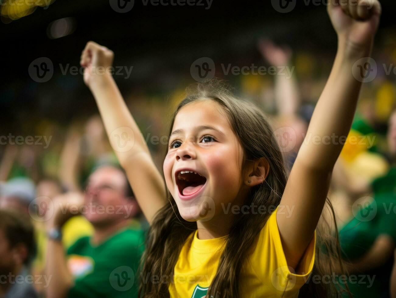 brasiliano ragazzo celebra il suo calcio squadre vittoria ai generativo foto