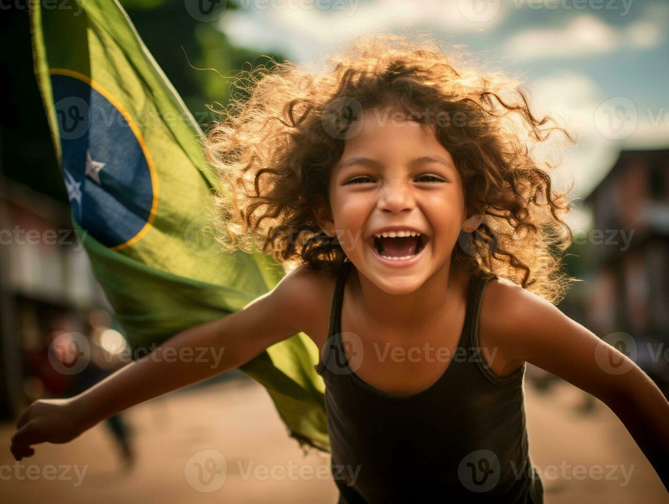 brasiliano ragazzo celebra il suo calcio squadre vittoria ai generativo foto