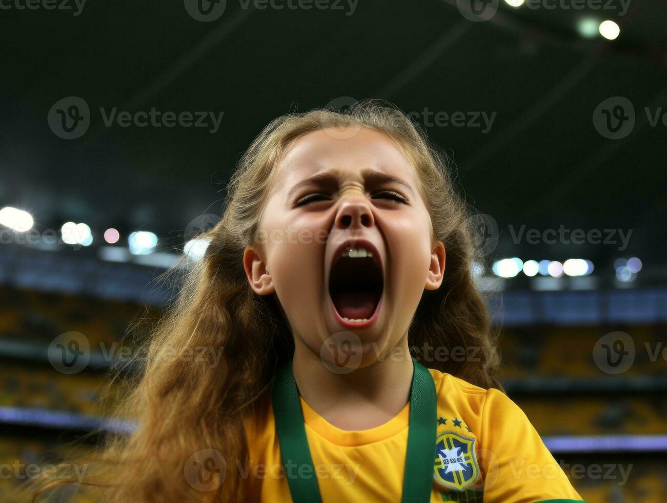 brasiliano ragazzo celebra il suo calcio squadre vittoria ai generativo foto