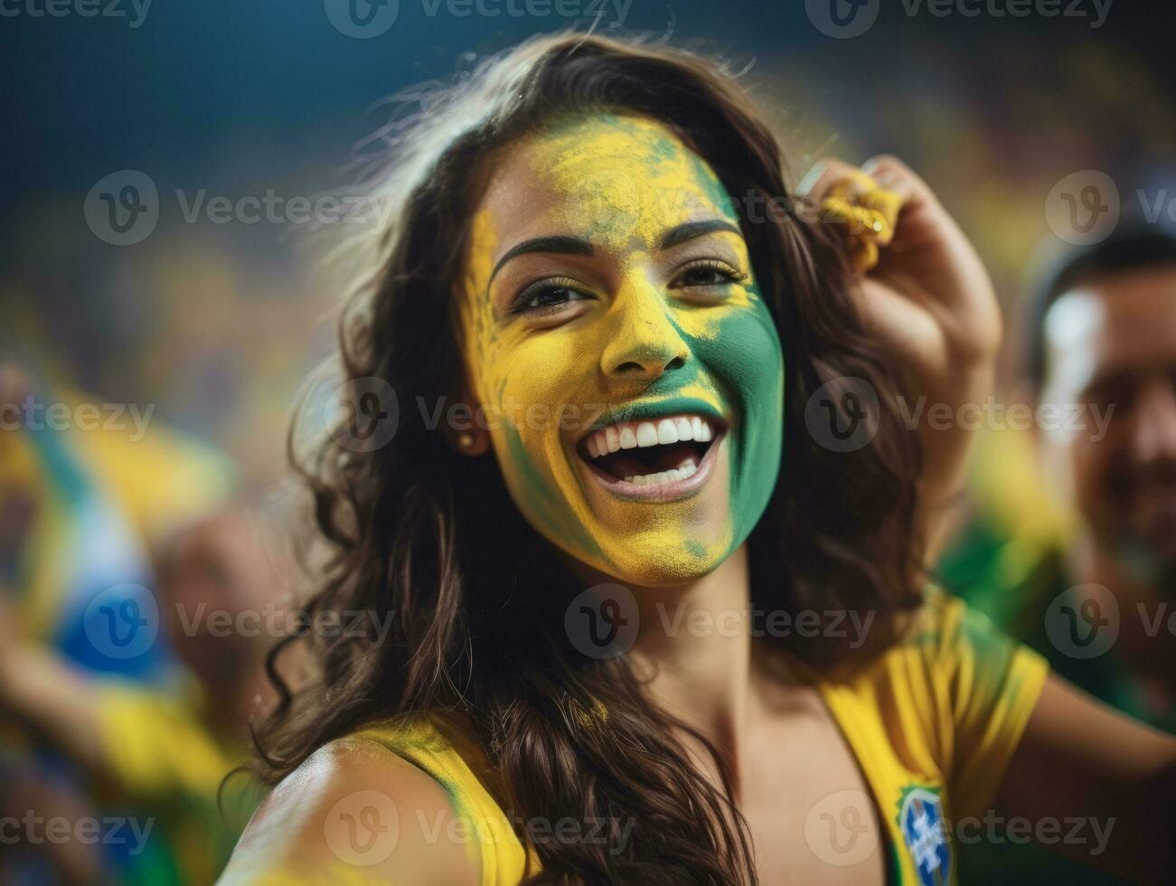 brasiliano donna celebra sua calcio squadre vittoria ai generativo foto