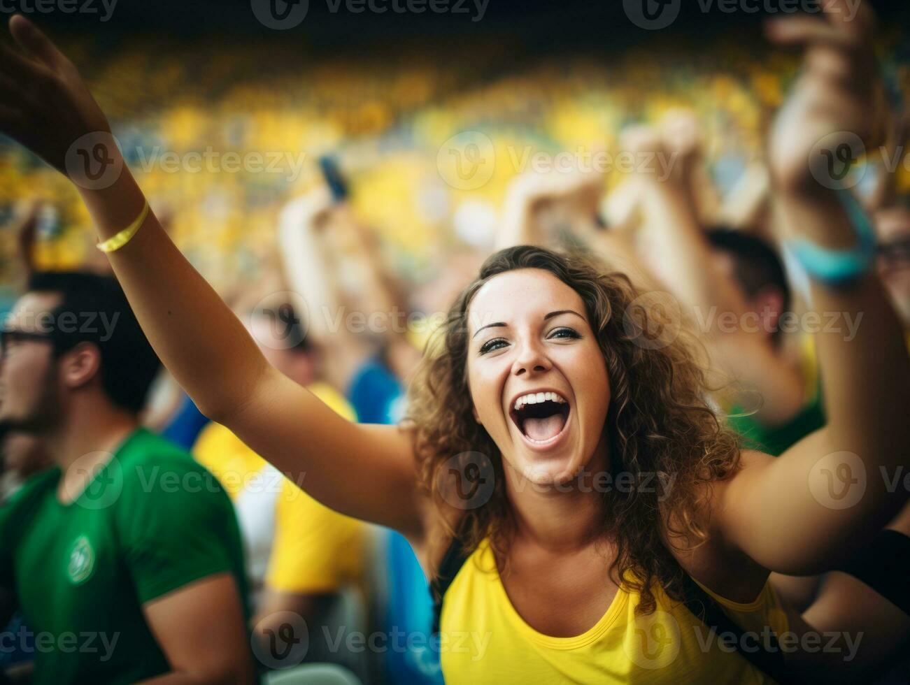 brasiliano donna celebra sua calcio squadre vittoria ai generativo foto