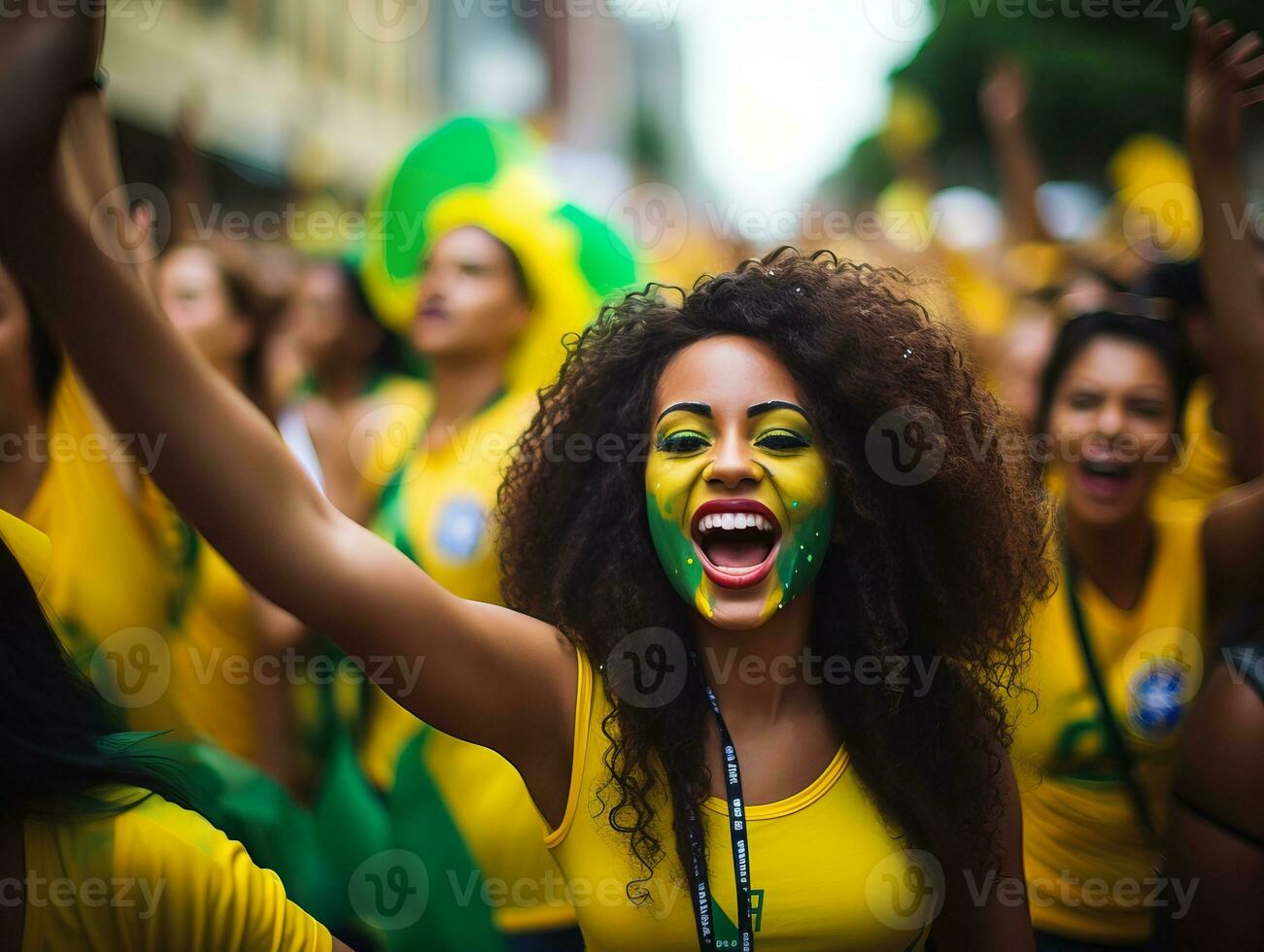 brasiliano donna celebra sua calcio squadre vittoria ai generativo foto