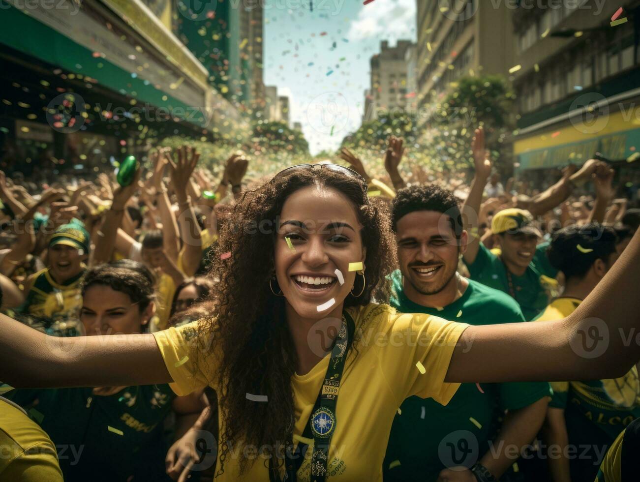 brasiliano donna celebra sua calcio squadre vittoria ai generativo foto