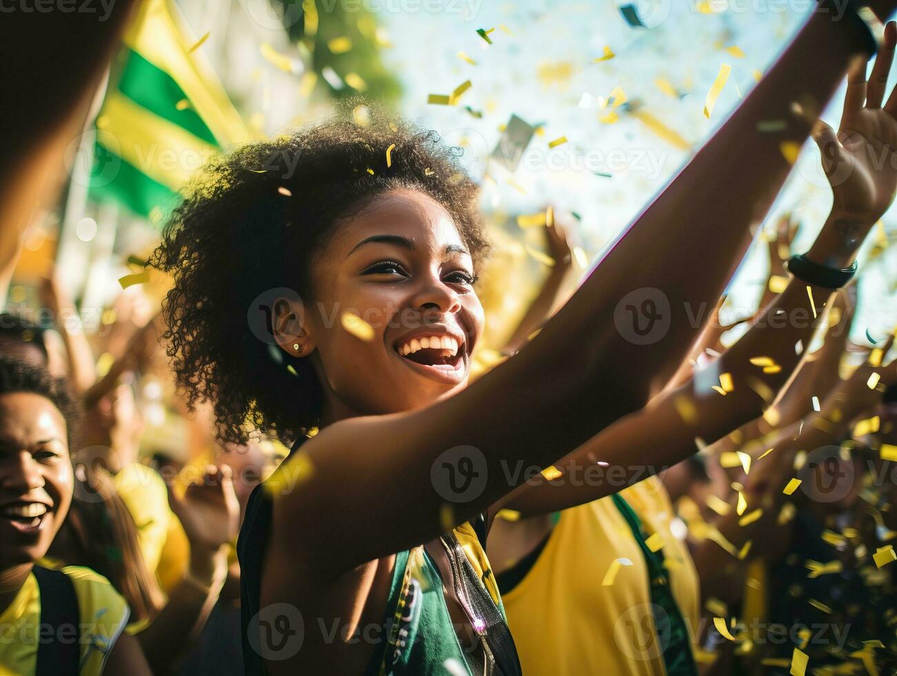 brasiliano donna celebra sua calcio squadre vittoria ai generativo foto