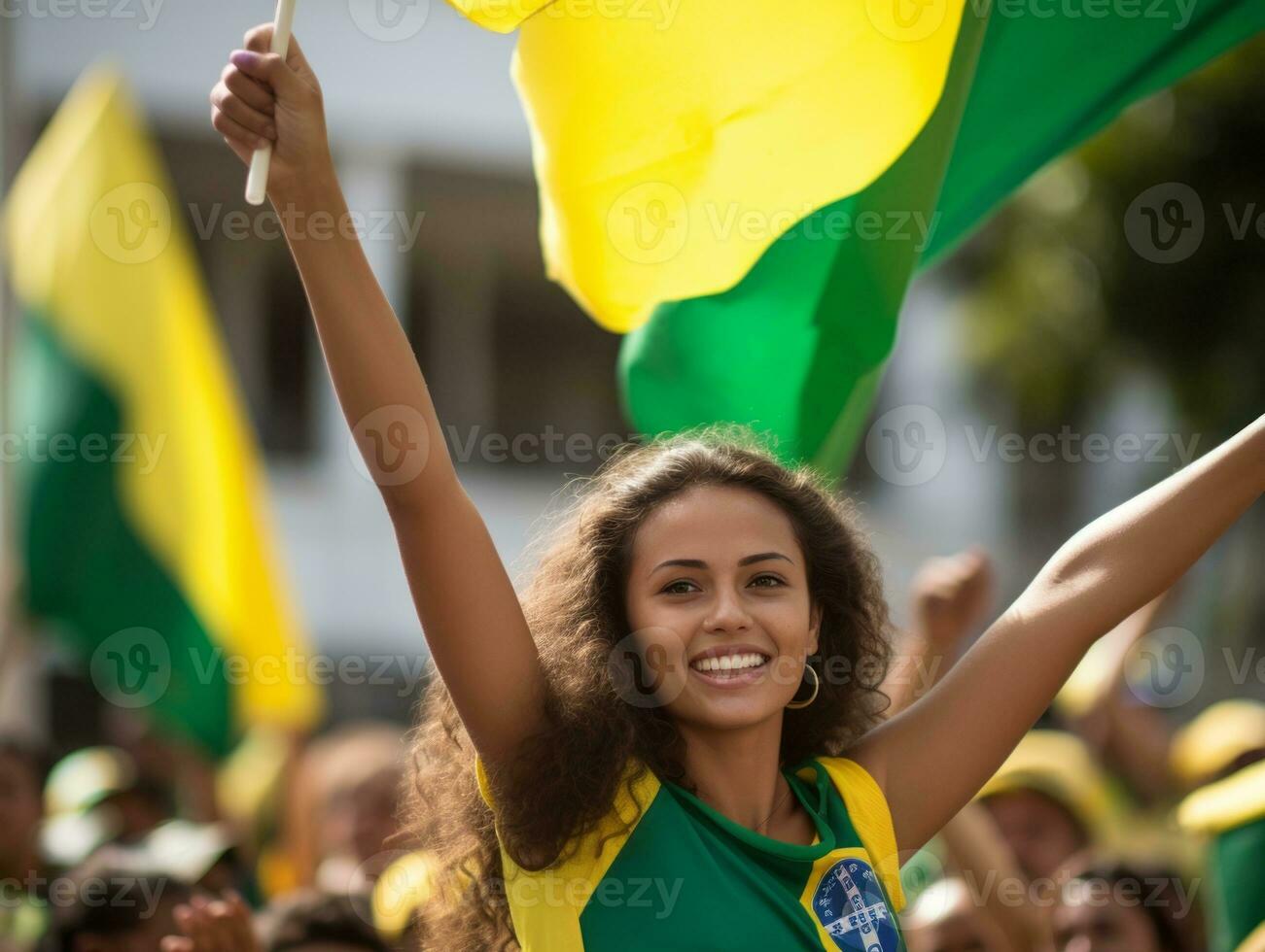 brasiliano donna celebra sua calcio squadre vittoria ai generativo foto