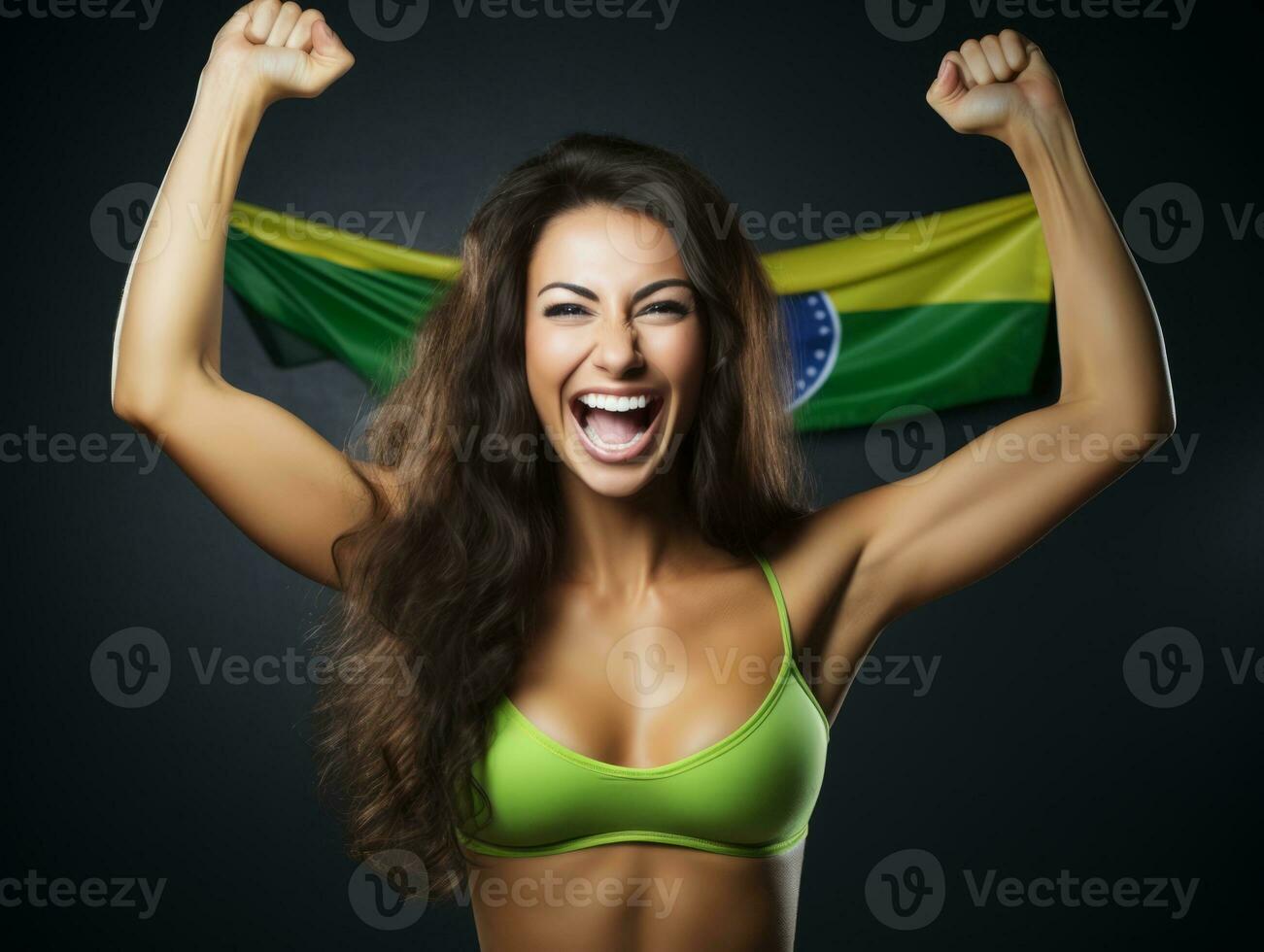 brasiliano donna celebra sua calcio squadre vittoria ai generativo foto