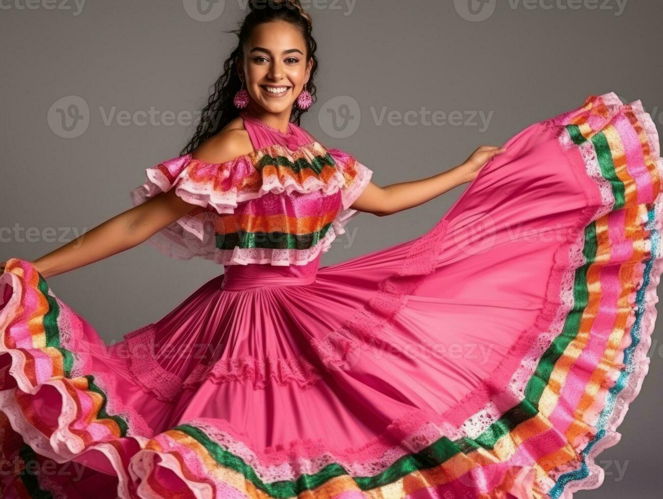 messicano donna nel emotivo dinamico posa su solido sfondo ai generativo foto