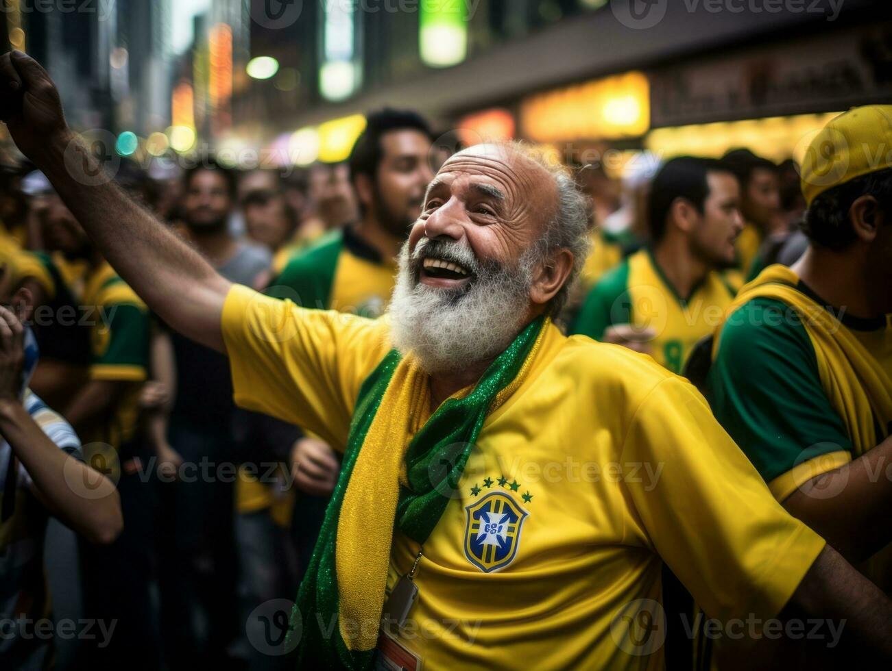 brasiliano uomo celebra il suo calcio squadre vittoria ai generativo foto