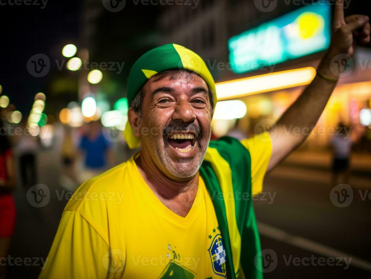 brasiliano uomo celebra il suo calcio squadre vittoria ai generativo foto