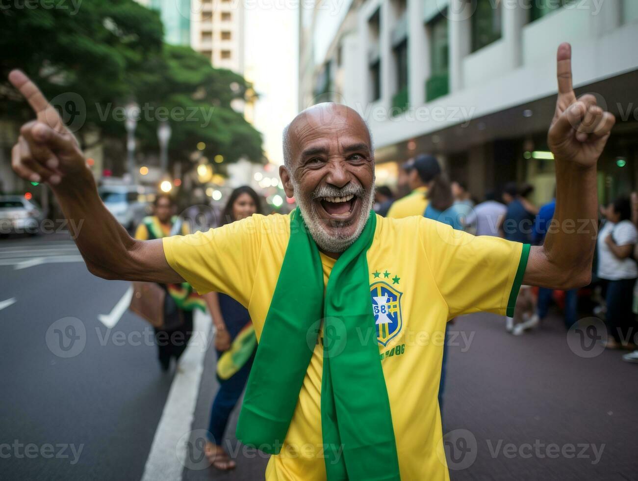 brasiliano uomo celebra il suo calcio squadre vittoria ai generativo foto