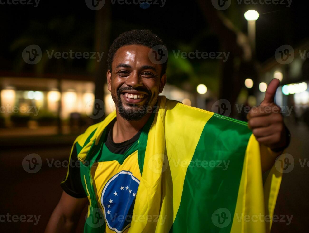 brasiliano uomo celebra il suo calcio squadre vittoria ai generativo foto