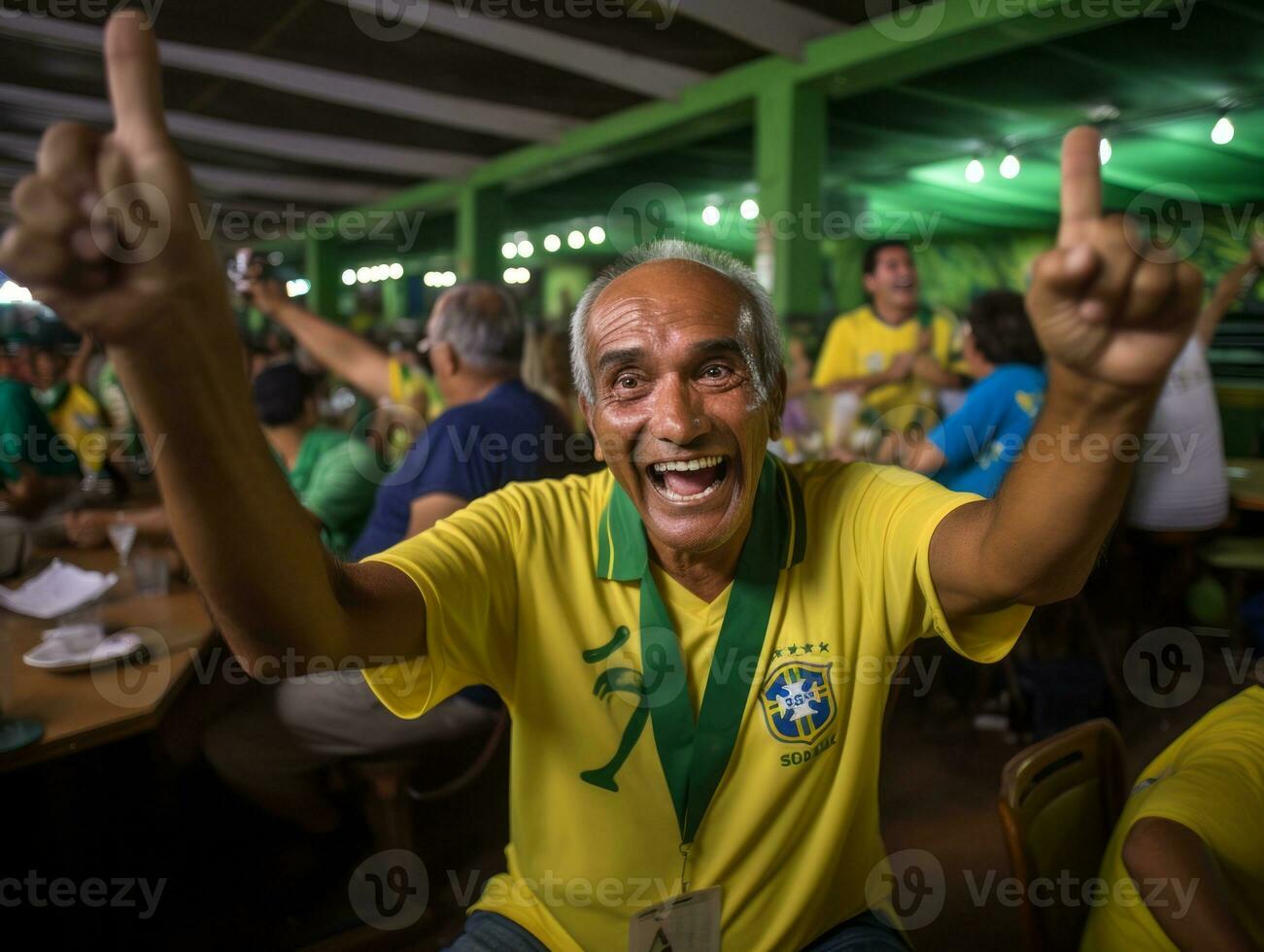 brasiliano uomo celebra il suo calcio squadre vittoria ai generativo foto