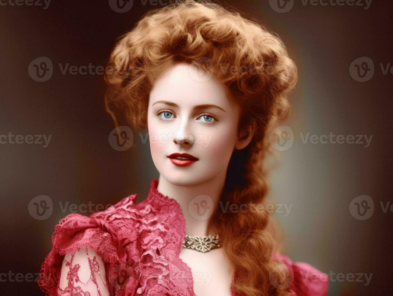 un colorato vecchio fotografia di un' donna a partire dal il presto 1900 ai generativo foto