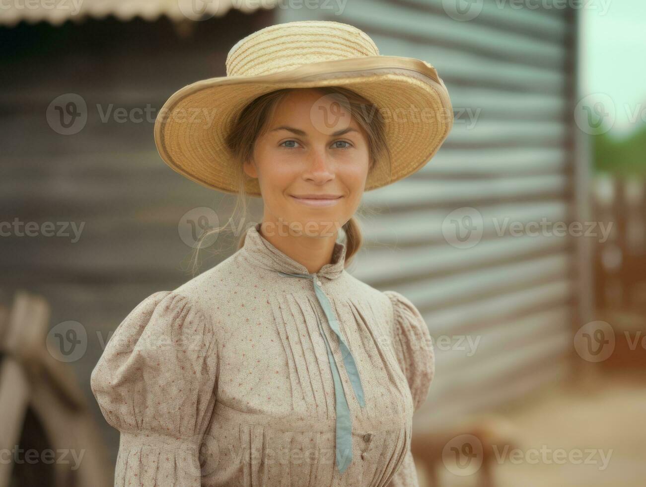 un colorato vecchio fotografia di un' donna a partire dal il presto 1900 ai generativo foto