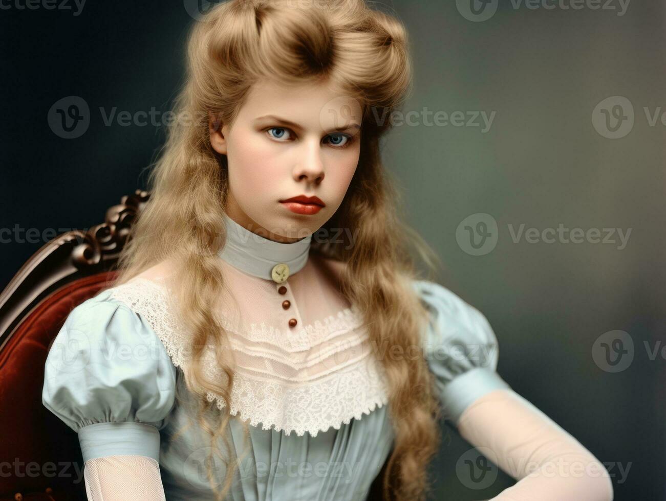 un colorato vecchio fotografia di un' donna a partire dal il presto 1900 ai generativo foto