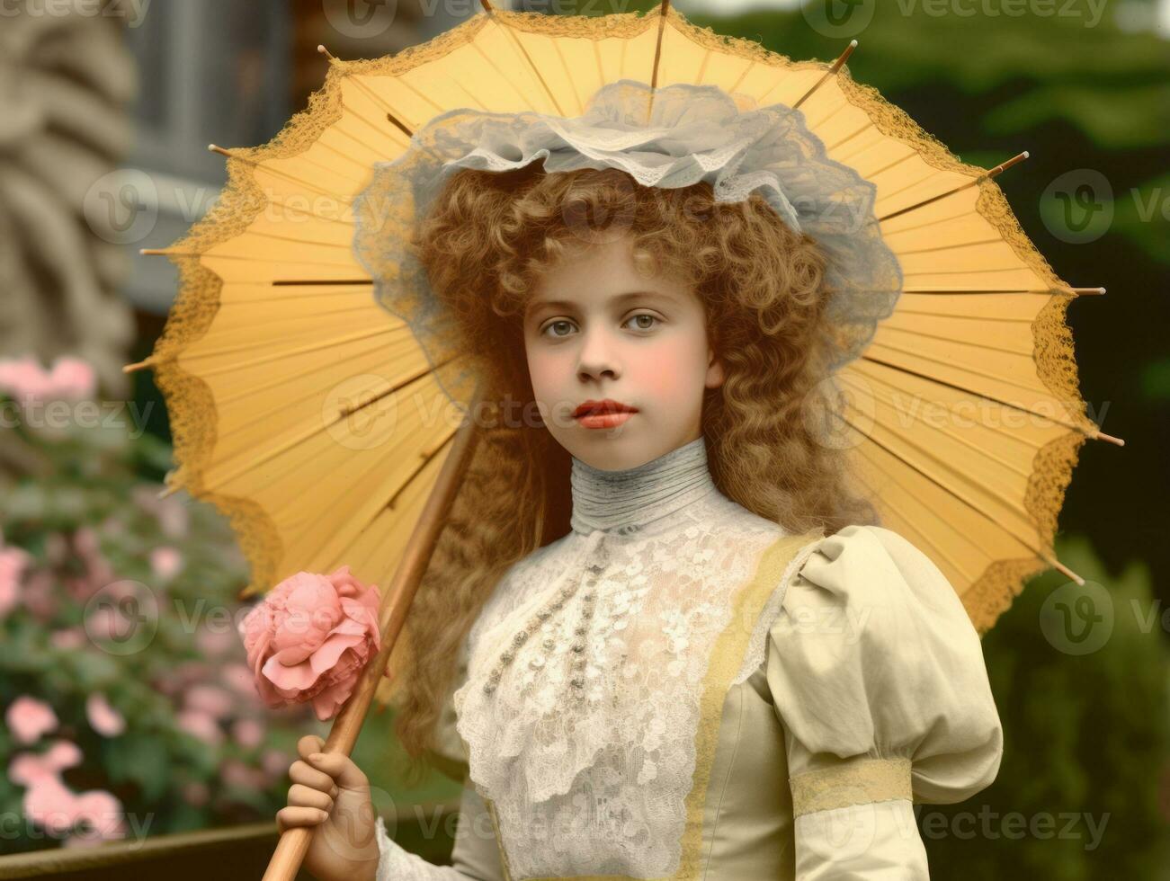 un colorato vecchio fotografia di un' donna a partire dal il presto 1900 ai generativo foto