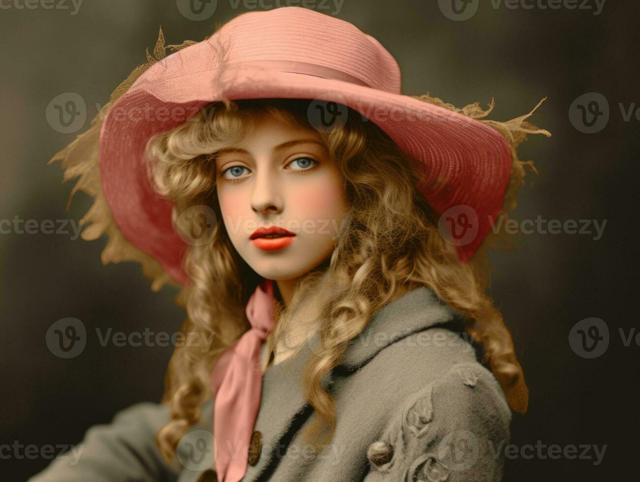 un colorato vecchio fotografia di un' donna a partire dal il presto 1900 ai generativo foto