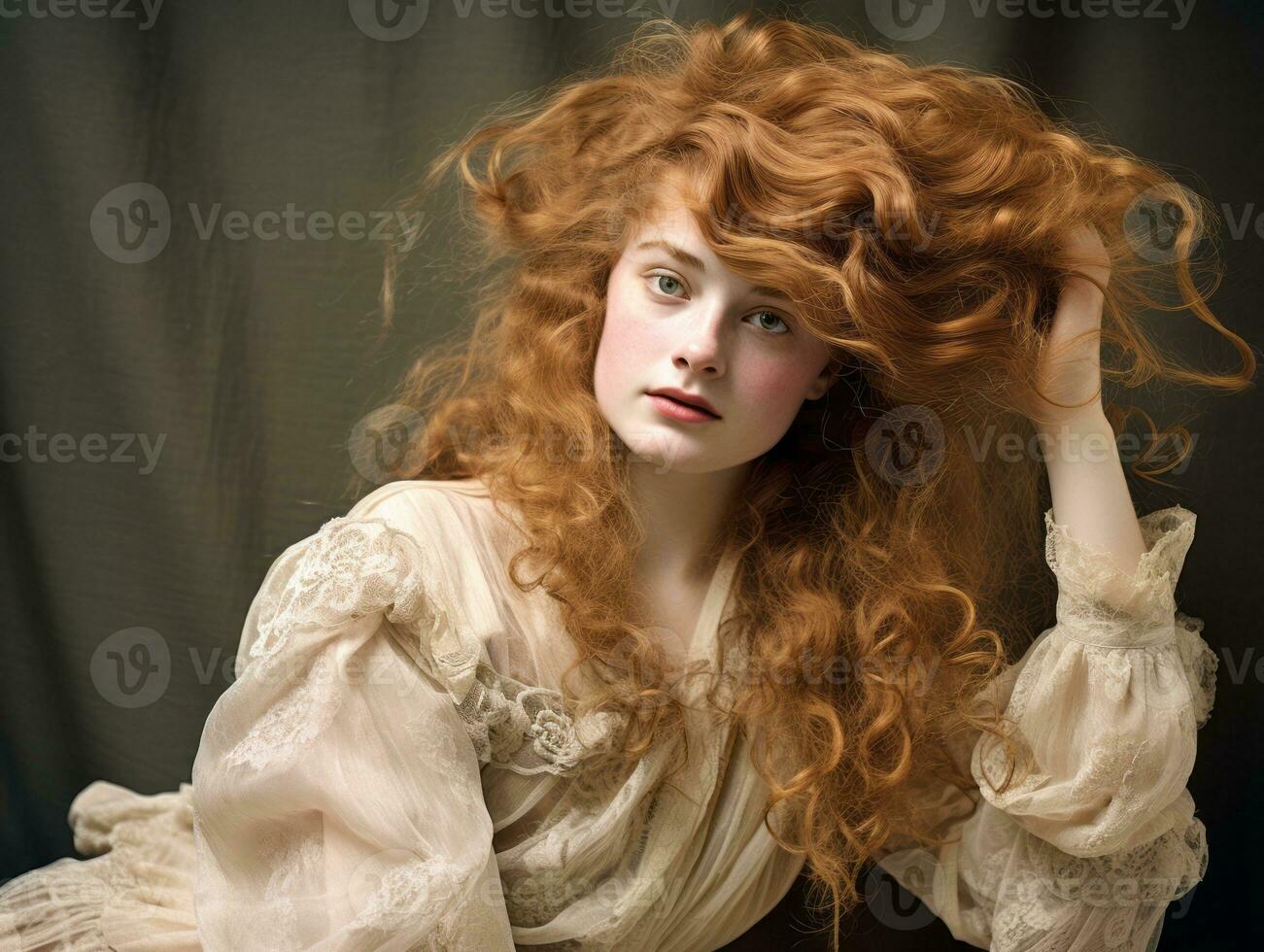 un colorato vecchio fotografia di un' donna a partire dal il presto 1900 ai generativo foto