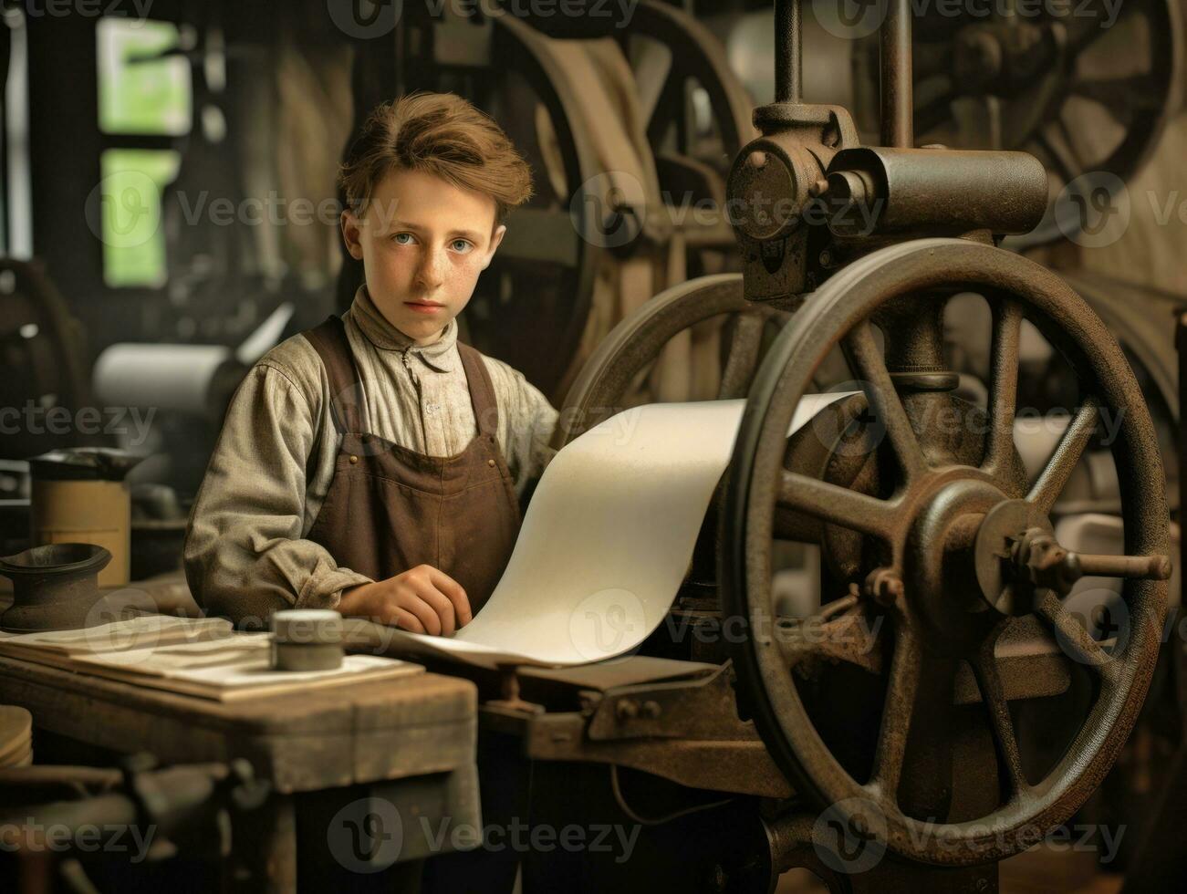 storico colorato foto di un' bambini quotidiano opera nel il 1900 ai generativo