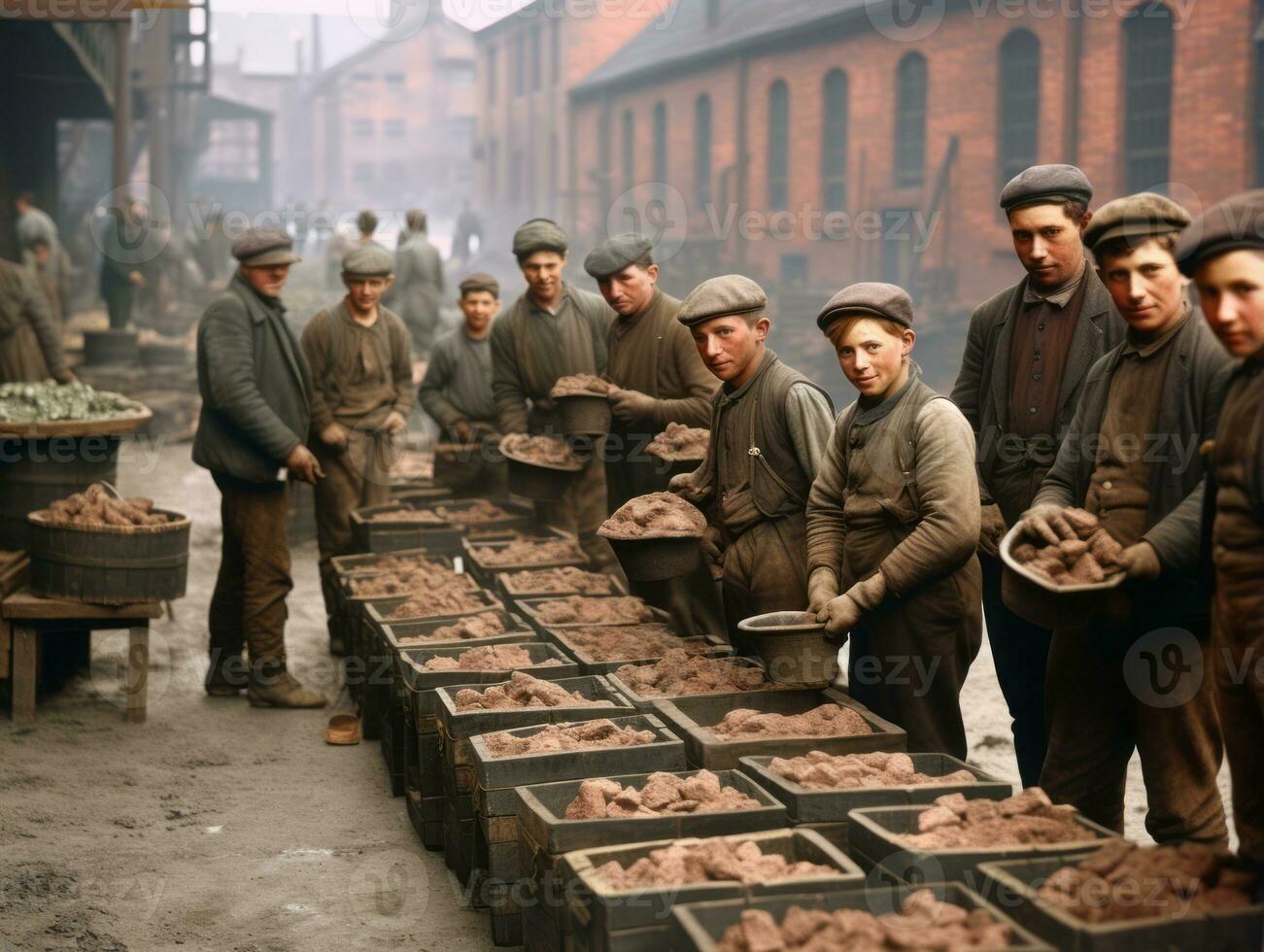 storico colorato foto di un' bambini quotidiano opera nel il 1900 ai generativo