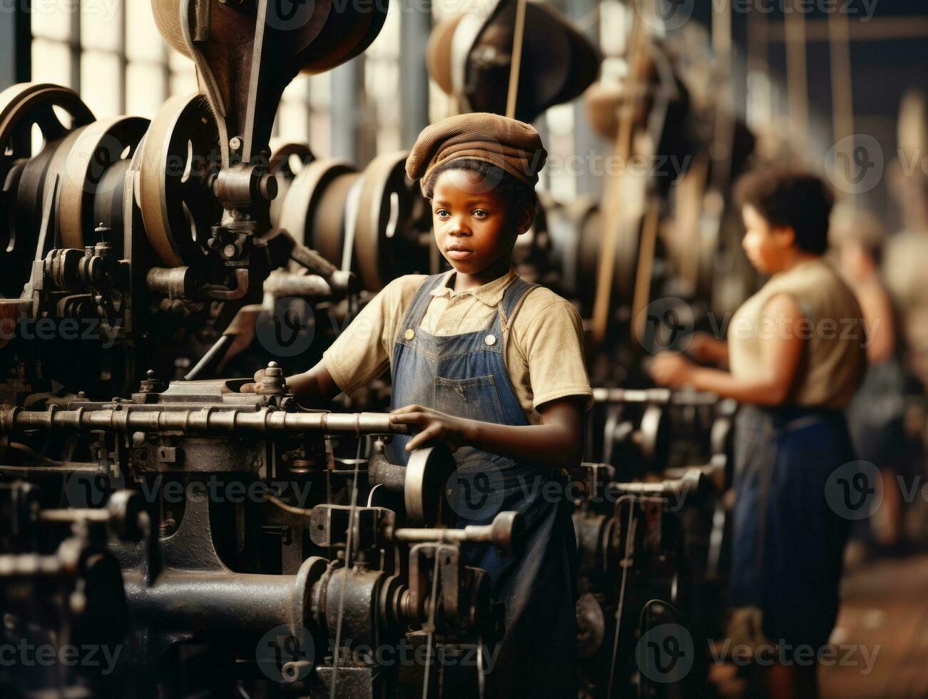 storico colorato foto di un' bambini quotidiano opera nel il 1900 ai generativo