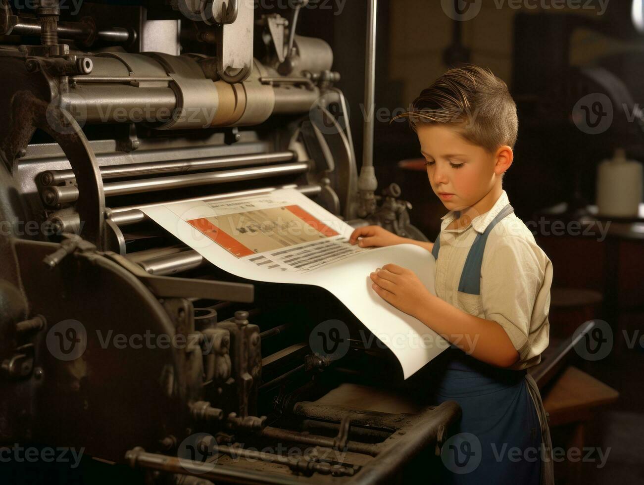 storico colorato foto di un' bambini quotidiano opera nel il 1900 ai generativo