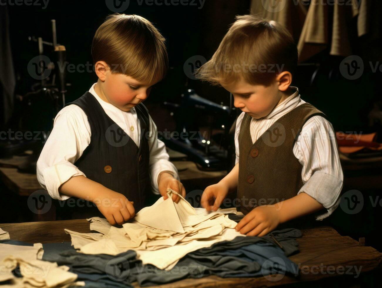 storico colorato foto di un' bambini quotidiano opera nel il 1900 ai generativo