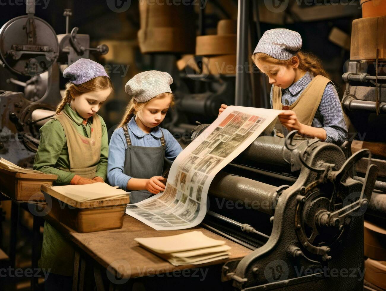 storico colorato foto di un' bambini quotidiano opera nel il 1900 ai generativo