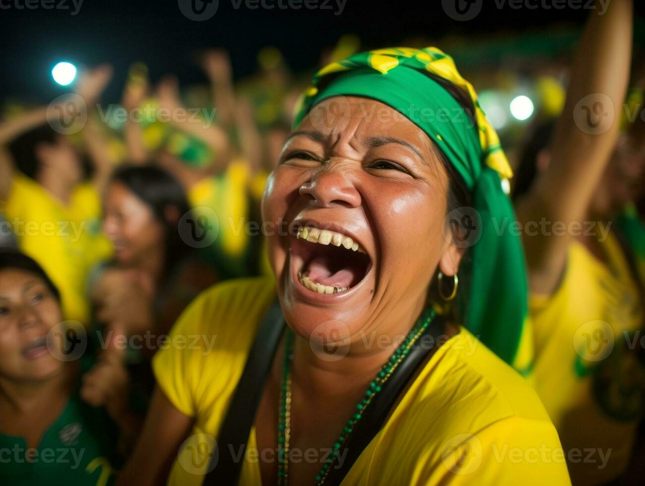 brasiliano donna celebra il suo calcio squadre vittoria ai generativo foto