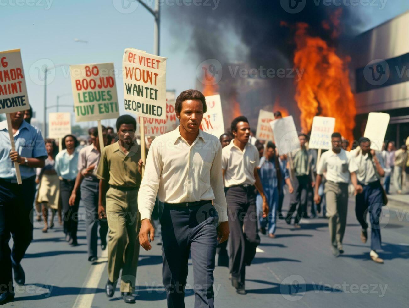 storico colorato foto di un' uomo principale un' protesta ai generativo