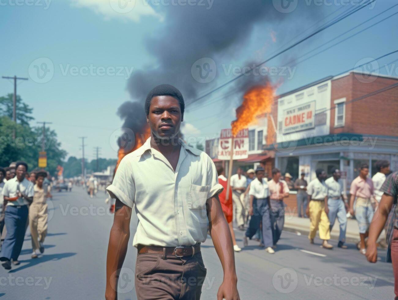 storico colorato foto di un' uomo principale un' protesta ai generativo