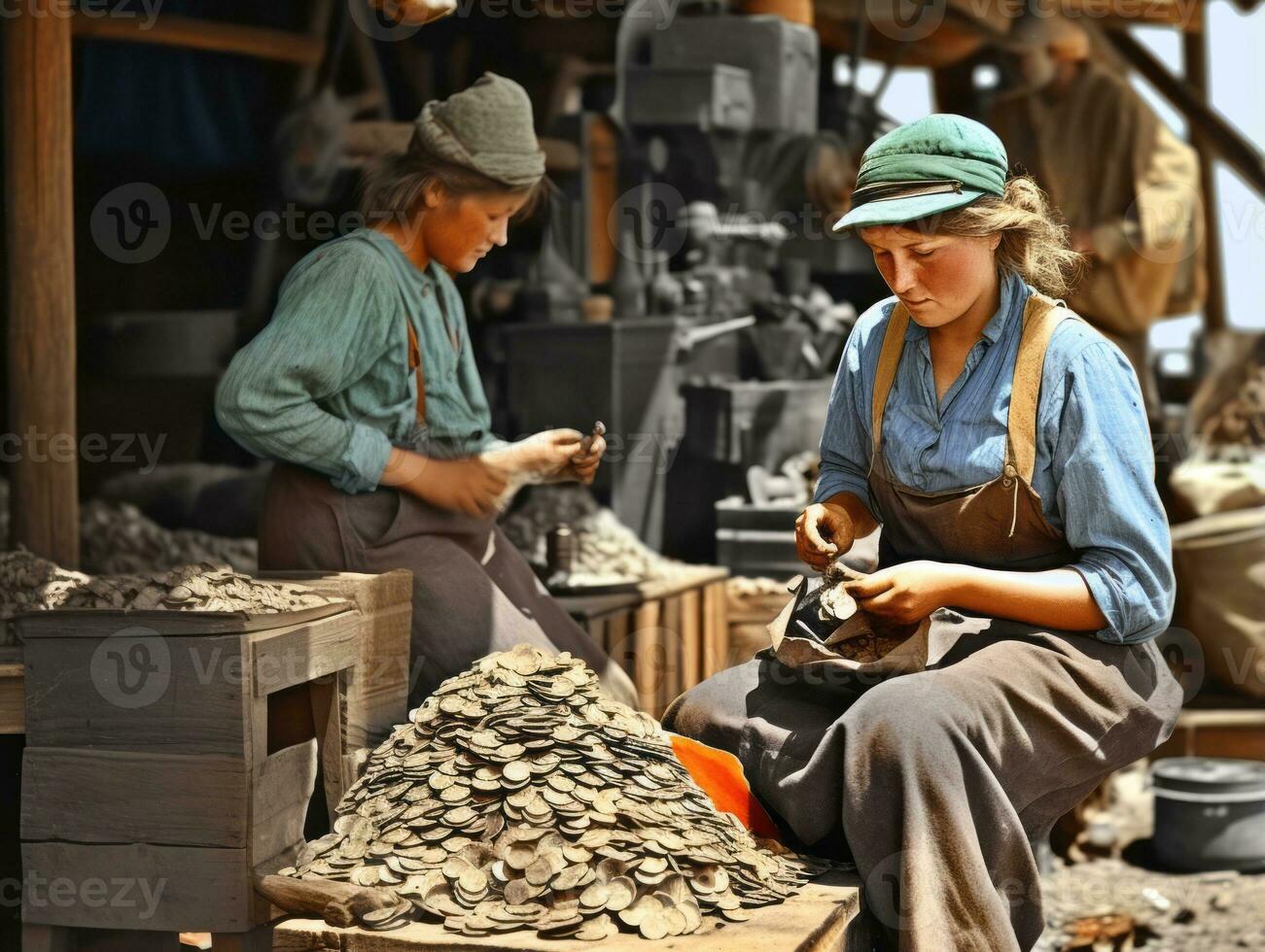 storico colorato foto di un' womans quotidiano opera nel il passato ai generativo