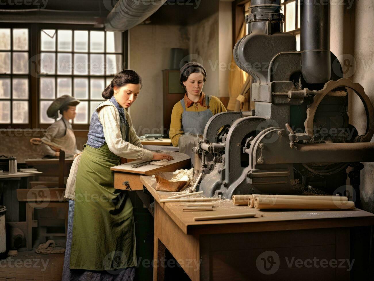 storico colorato foto di un' womans quotidiano opera nel il passato ai generativo