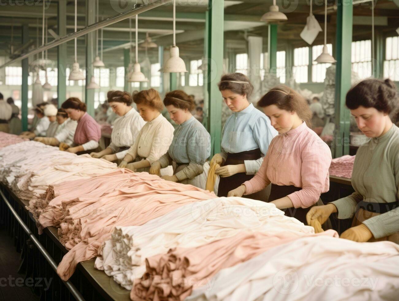 storico colorato foto di un' womans quotidiano opera nel il passato ai generativo