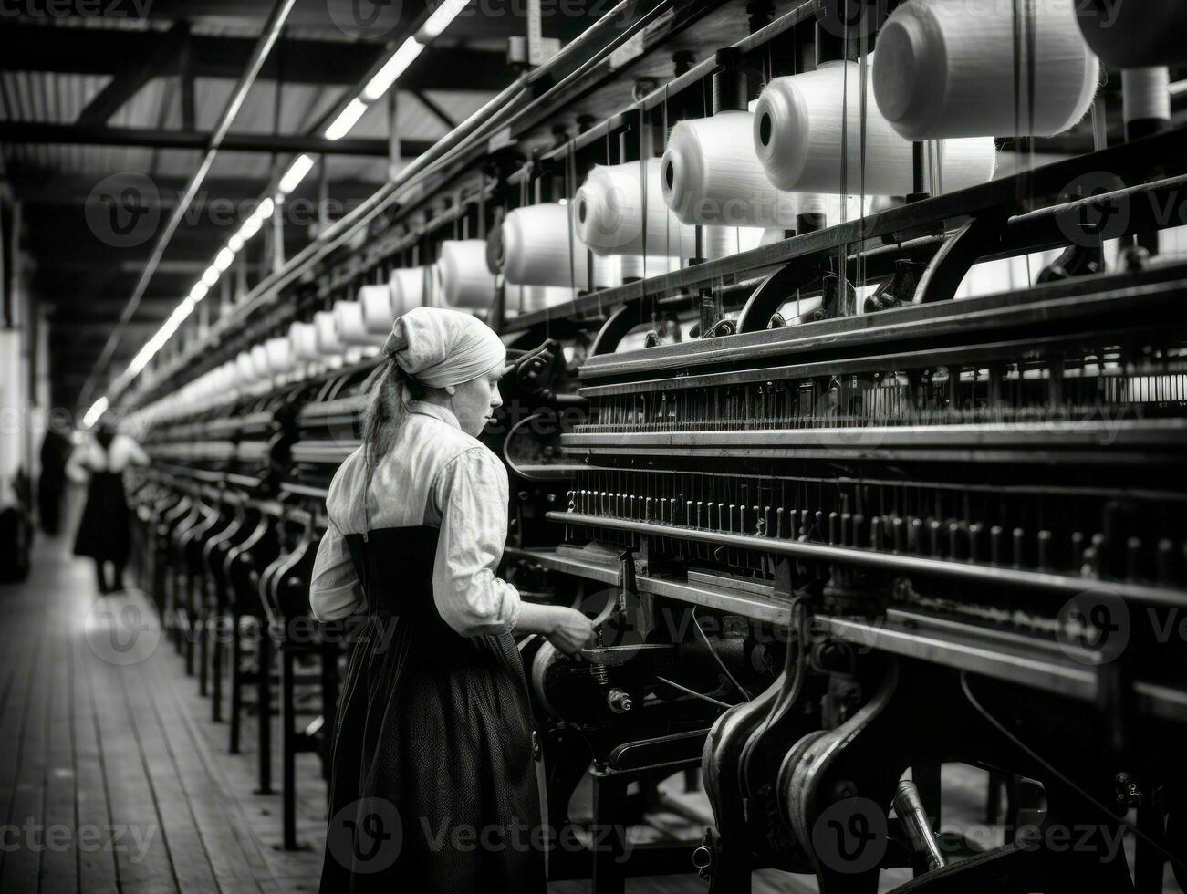 storico colorato foto di un' womans quotidiano opera nel il passato ai generativo