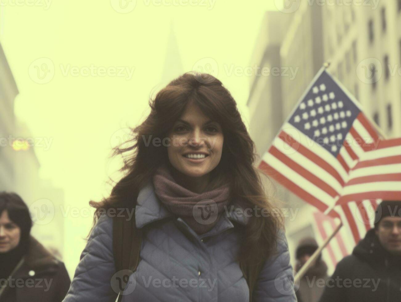 storico colorato foto di un' donna principale un' protesta ai generativo