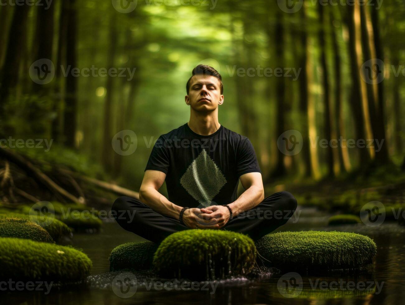 uomo Meditare nel il seno di natura ai generativo foto