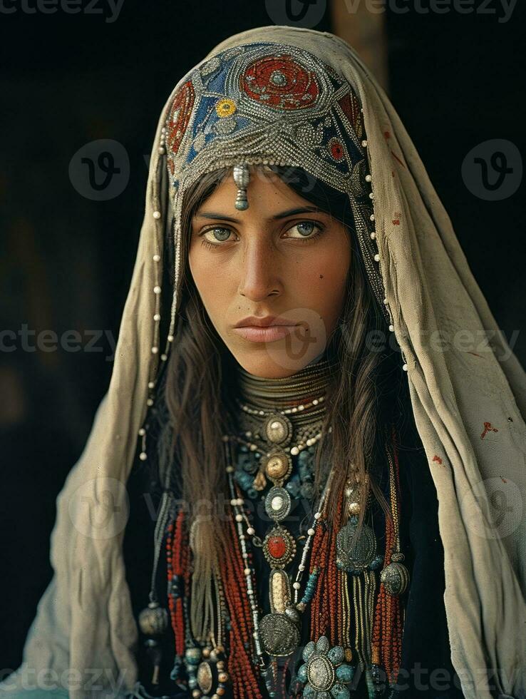 vecchio colorato fotografia di arabo donna a partire dal presto 1900 ai generativo foto