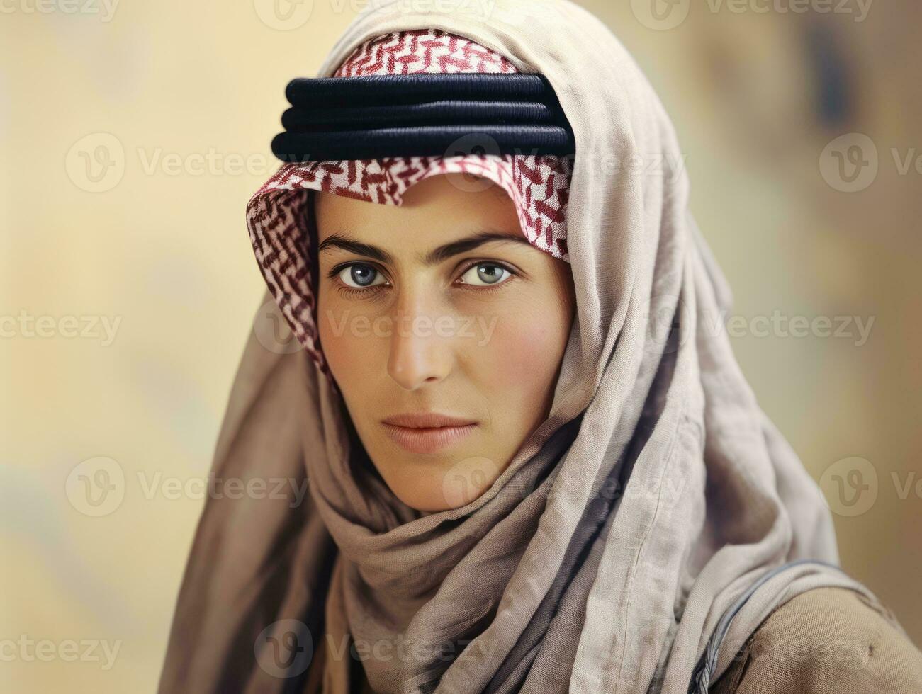 vecchio colorato fotografia di arabo donna a partire dal presto 1900 ai generativo foto