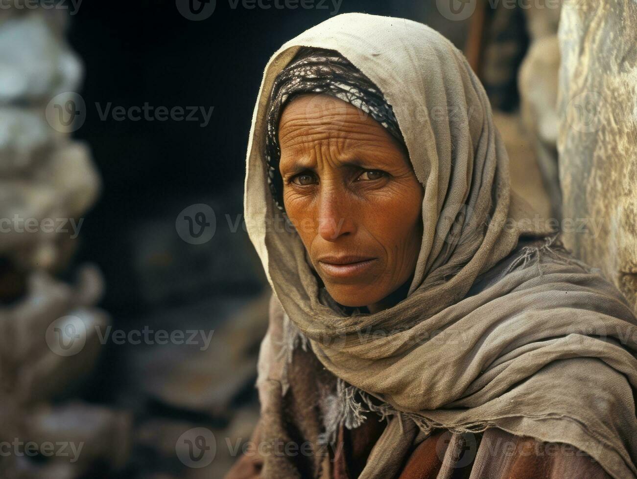 vecchio colorato fotografia di arabo donna a partire dal presto 1900 ai generativo foto