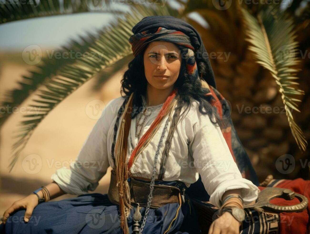 vecchio colorato fotografia di arabo donna a partire dal presto 1900 ai generativo foto