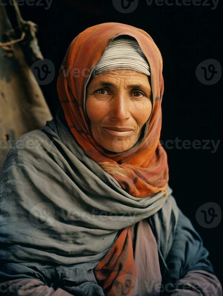 vecchio colorato fotografia di arabo donna a partire dal presto 1900 ai generativo foto