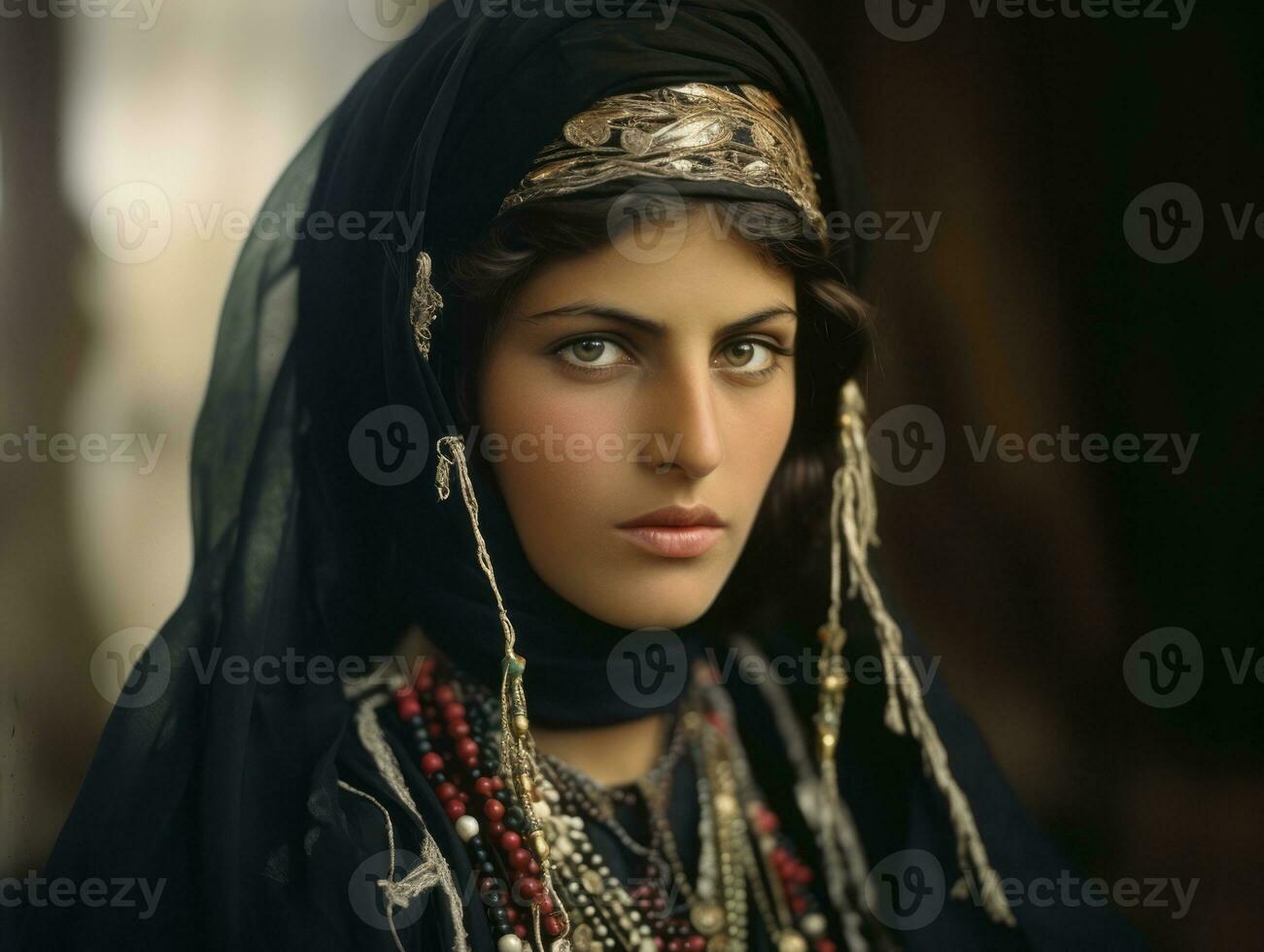 vecchio colorato fotografia di arabo donna a partire dal presto 1900 ai generativo foto