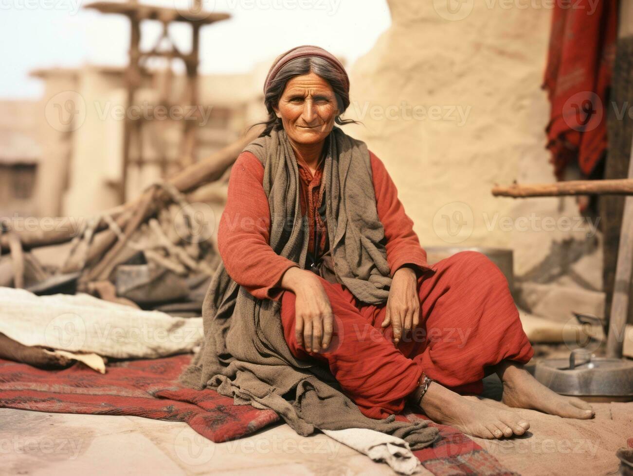 vecchio colorato fotografia di arabo donna a partire dal presto 1900 ai generativo foto