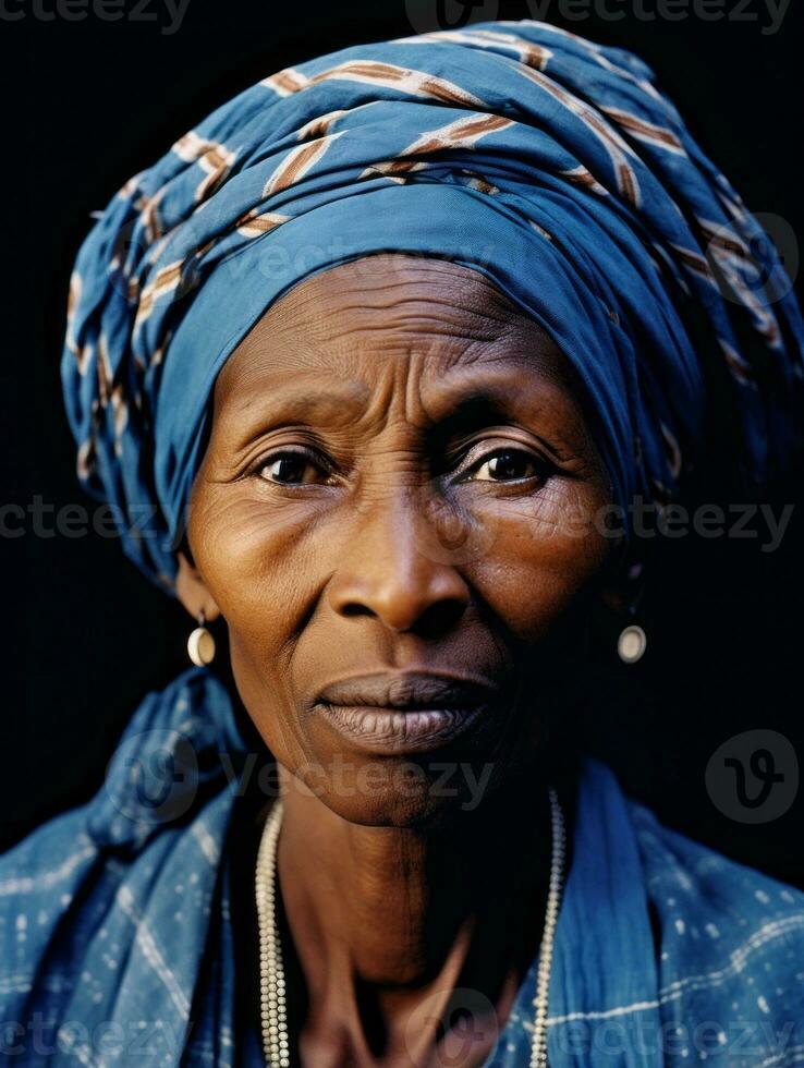vecchio colorato fotografia di un' nero donna a partire dal il presto 1900 ai generativo foto