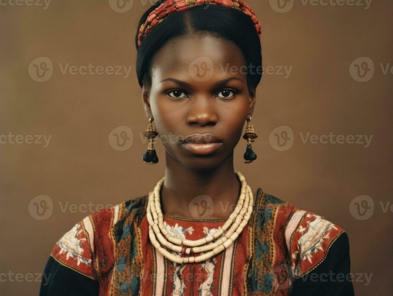 vecchio colorato fotografia di un' nero donna a partire dal il presto 1900 ai generativo foto