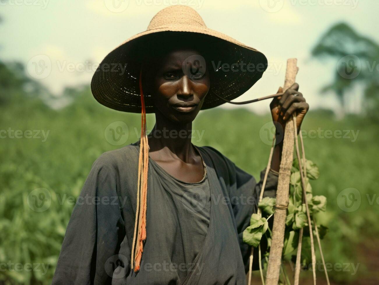 vecchio colorato fotografia di un' nero donna a partire dal il presto 1900 ai generativo foto