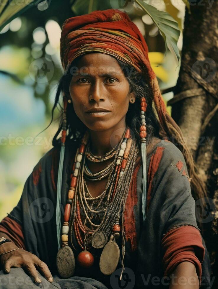 vecchio colorato fotografia di un' brasiliano donna a partire dal il presto 1900 ai generativo foto