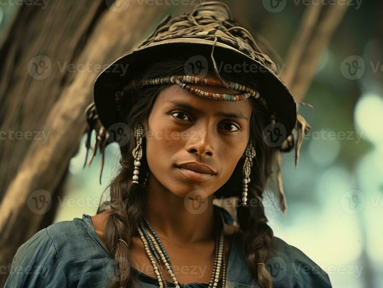 vecchio colorato fotografia di un' brasiliano donna a partire dal il presto 1900 ai generativo foto