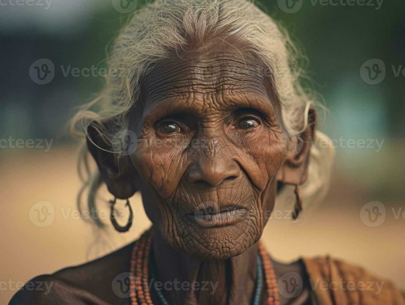 vecchio colorato fotografia di un' indiano donna a partire dal il presto 1900 ai generativo foto